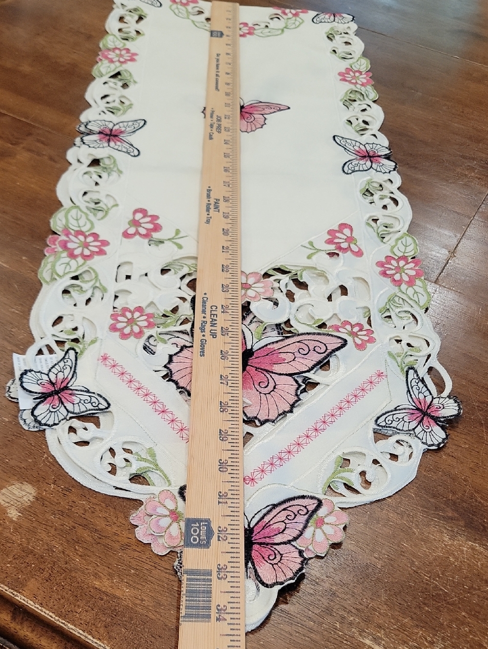 Pink Butterflies Embroidered Table Runner 12"x 68" Machine Washable - Picture 5 of 6